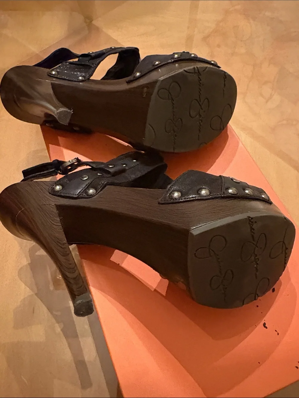 Jessica Simpson Black Studded T-Strap High Heel Sandals